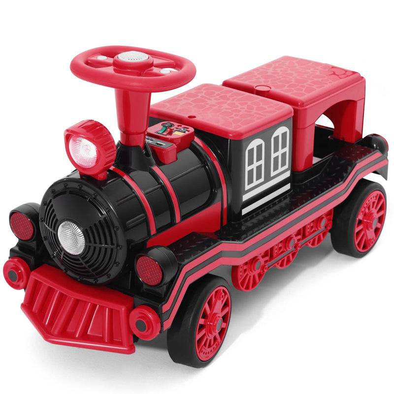 12V Two-Seater Electric Ride-On Train for Kids with Music and Lights, Red/Blue