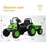 6V Kids Ride-On Tractor with Remote Control, Music, Horn, and Wagon Trailer