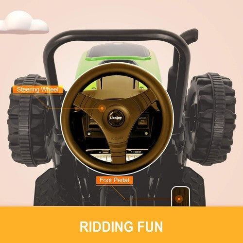 6V Kids Ride-On Tractor with Remote Control, Music, Horn, and Wagon Trailer