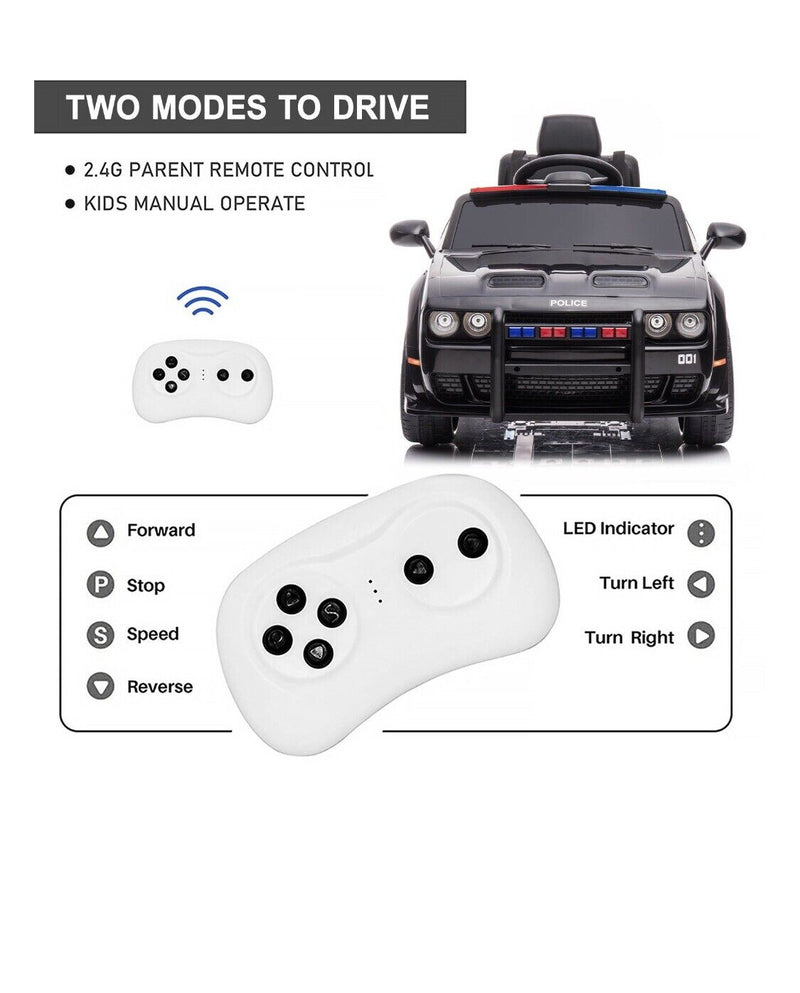 Ultimate Dodge Challenger SRT Hellcat Police Car 12V Kids Ride-On Toy with Remote Control