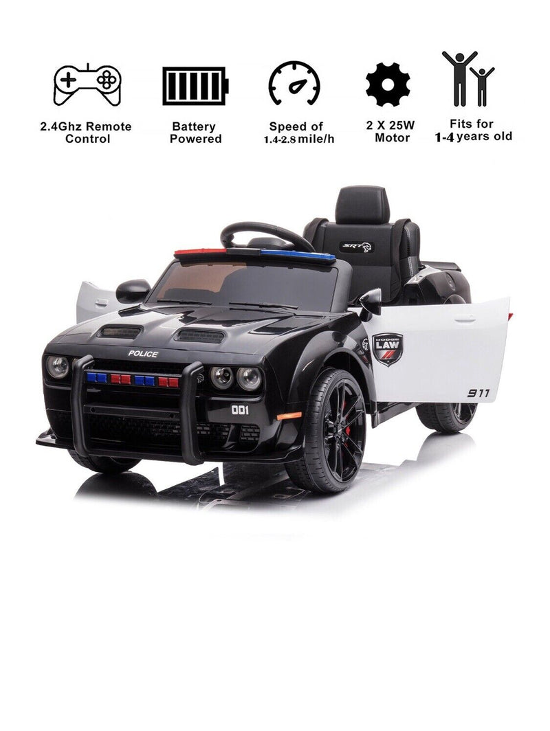 Ultimate Dodge Challenger SRT Hellcat Police Car 12V Kids Ride-On Toy with Remote Control