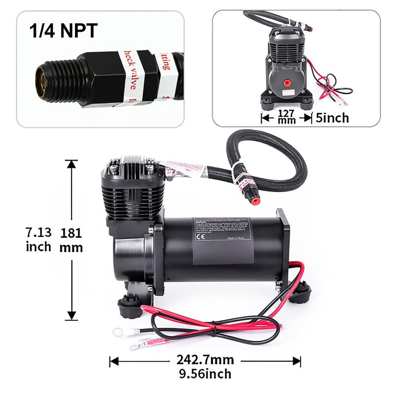 Quiet Air Compressor 300 PSI 1/4 NPT Super Silent 69dB for Truck, Car, and Train Use