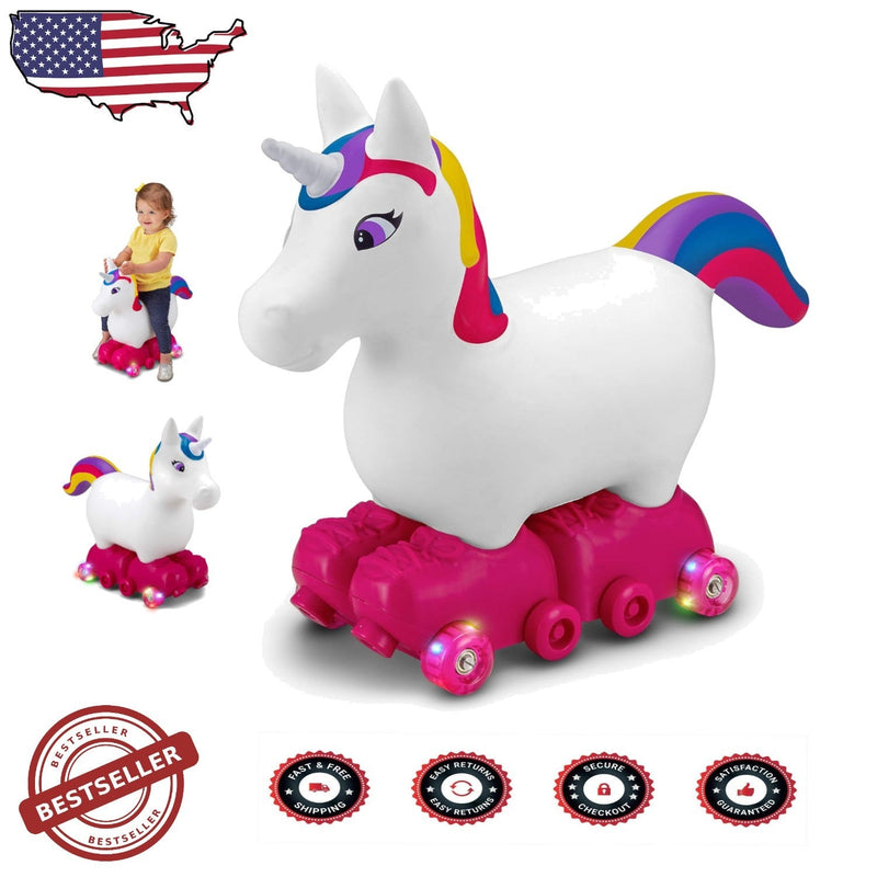 Inflatable Unicorn Ride-On Toy with Light-Up Roller Skates for Toddlers Ages 1-3