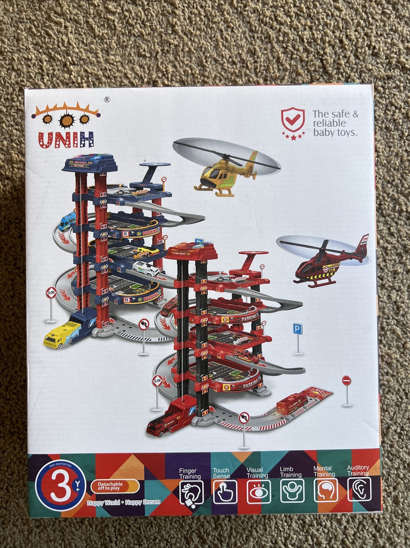 Kids Garage Toy Set with Race Car Ramp Track and Vehicle for Toddlers Age 3+