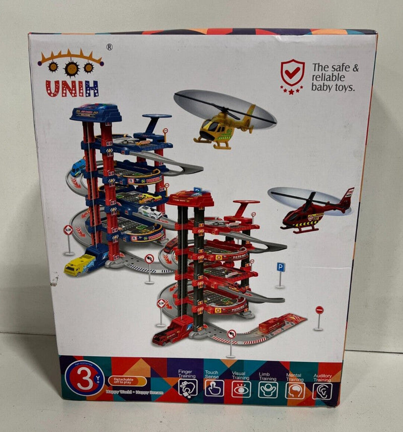 Kids Garage Toy Set with Race Car Ramp and Vehicle Track for Toddlers Age 3+