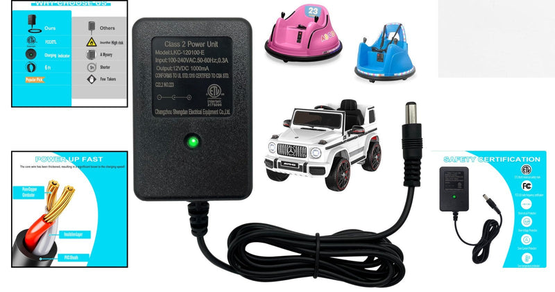 12V Universal Battery Charger for Kids' Ride-On Toys with Safety Certification