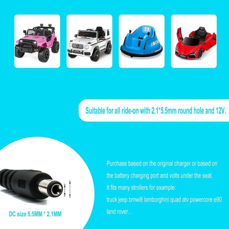 Universal 12V Electric Ride-On Charger – Safe, Reliable Power for Kids