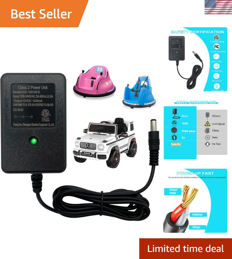 Universal 12V Charger with Safety Features for Ride-On Toys and Bumper Cars