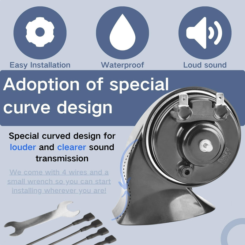 Universal Car Horn Upgrade Kit 12V High Low Dual Tone Snail Loud Water-Resistant