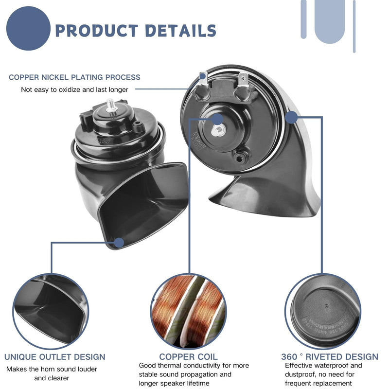 Universal Car Horn Upgrade Kit 12V High Low Dual Tone Snail Loud Water-Resistant