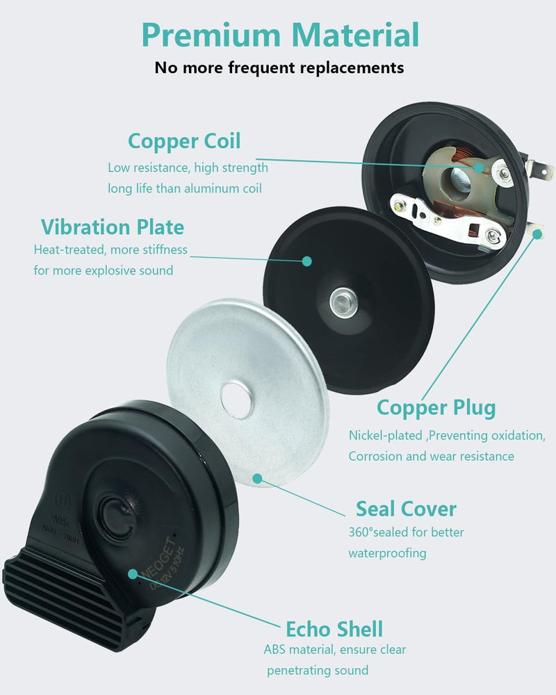 Universal 12V Compact Car Horn Kit with Loud Double Pitch and Deep Bass Sound