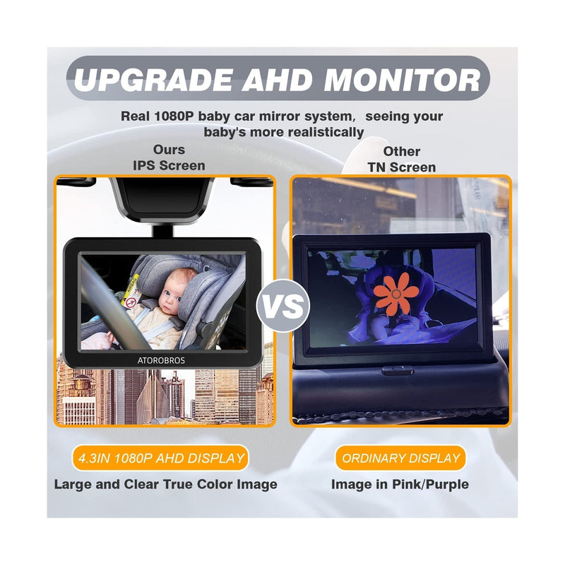 Upgraded AHD 1080P Baby Car Camera with 4.3'' Display for Rear-Facing Seats