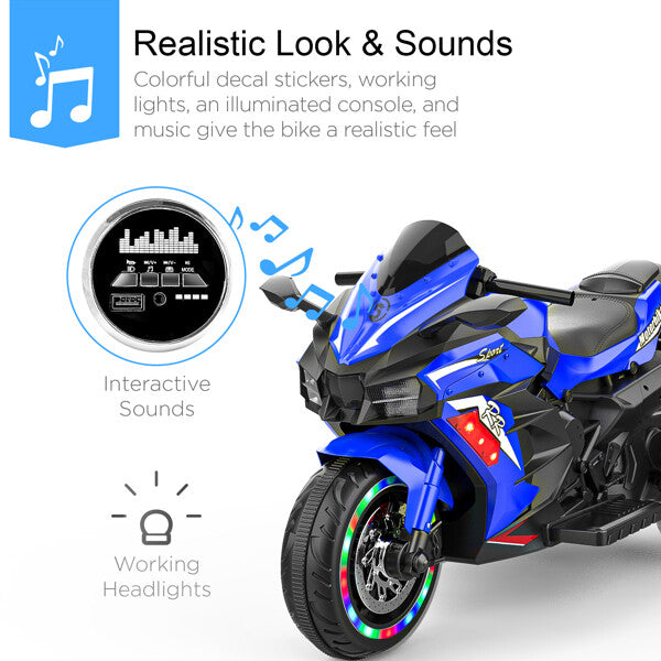 12V Electric Kids Ride-On Dirt Bike with 3 Wheels and Built-In Music