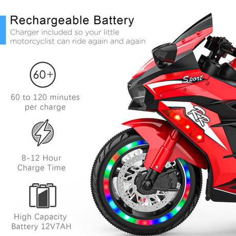 12V Electric Kids Ride-On Dirt Bike with 3 Wheels and Built-In Music