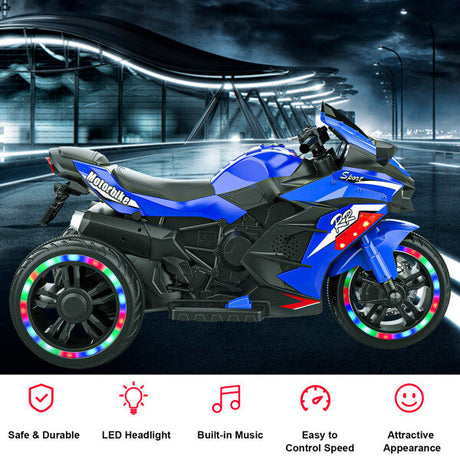 12V Electric Kids Ride-On Dirt Bike with 3 Wheels and Built-In Music
