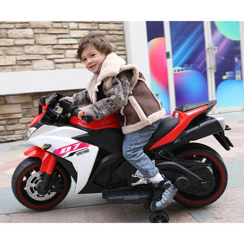 Kids 12V Electric Ride-On Dirt Bike with Training Wheels