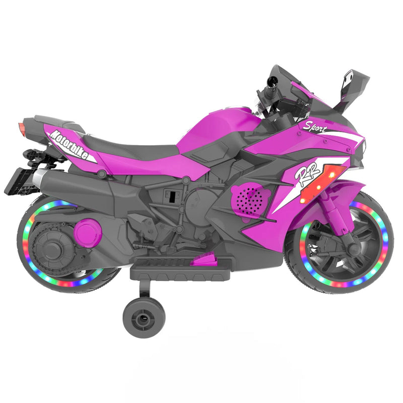 12V Kids Electric Ride-On Dirt Bike Motorcycle with Training Wheels Purple