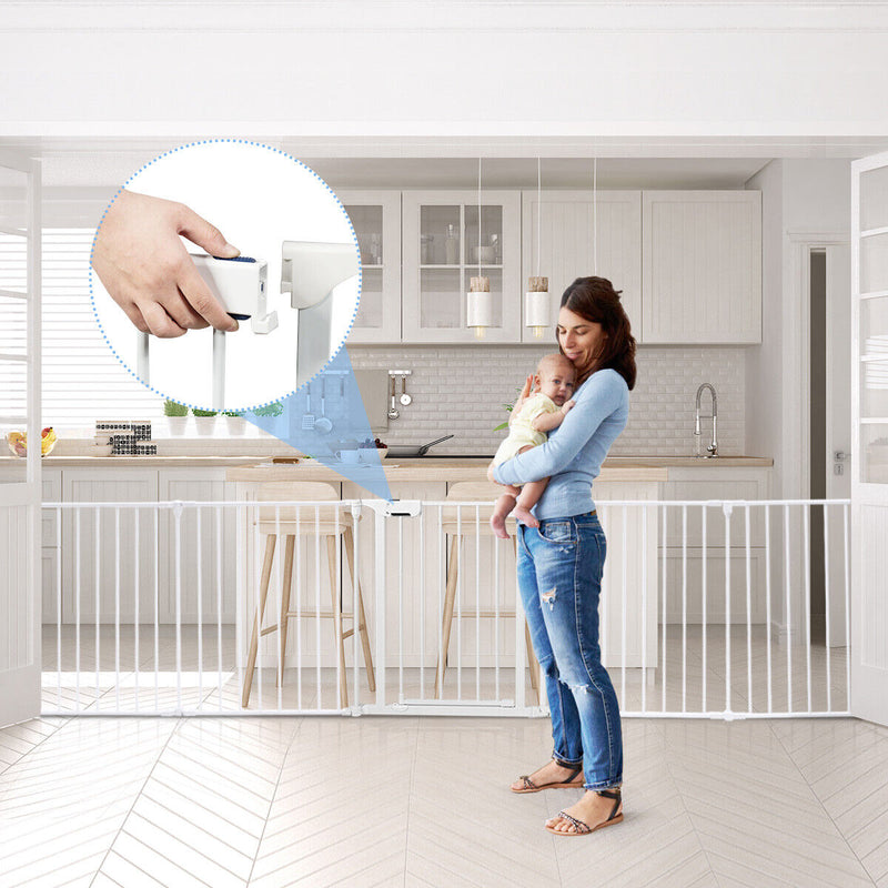 Versatile 8-Panel Metal Play Yard and Pet Barrier with Adjustable Wall Mount