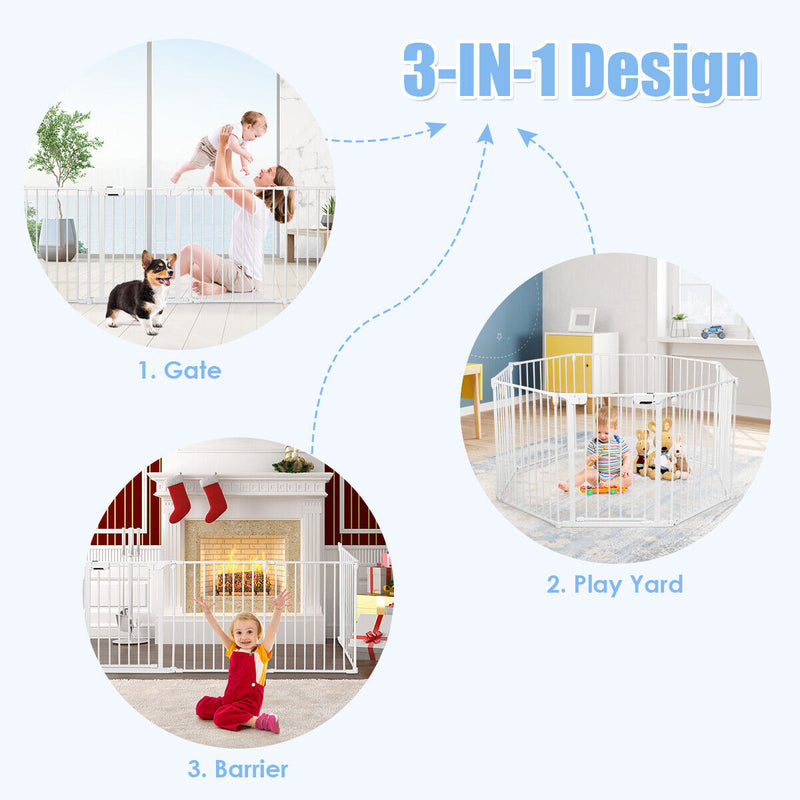 Versatile 8-Panel Metal Play Yard and Pet Barrier with Adjustable Wall Mount
