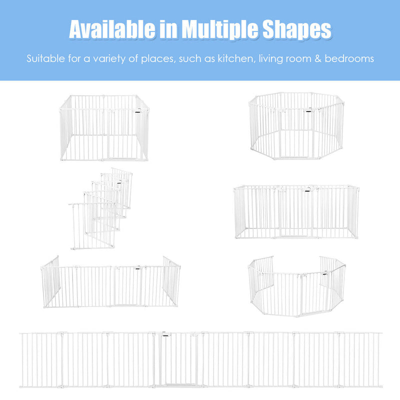 Versatile 8-Panel Metal Play Yard and Pet Barrier with Adjustable Wall Mount