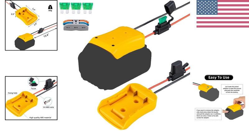 Power Wheel Adapter for Dewalt Batteries with 12.5" Wire and Fuse