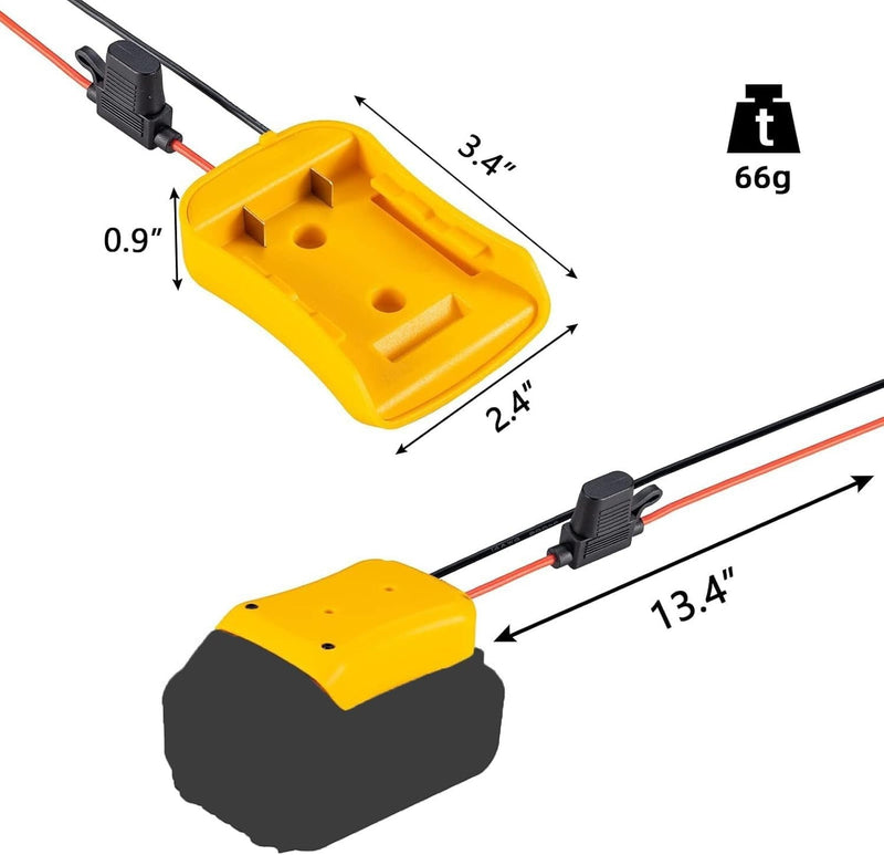 Power Wheel Adapter for Dewalt Batteries with 12.5" Wire and Fuse