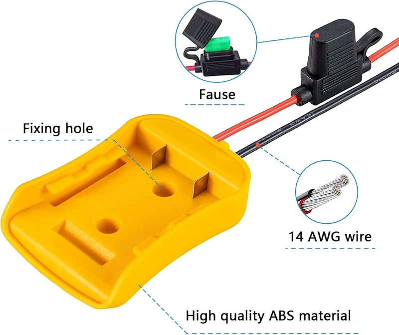 Power Wheel Adapter for Dewalt Batteries with 12.5" Wire and Fuse