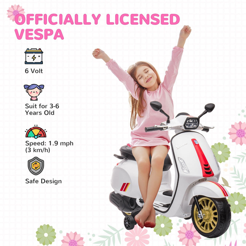 Licensed Vespa Electric Motorcycle for Kids with Music and FM Radio