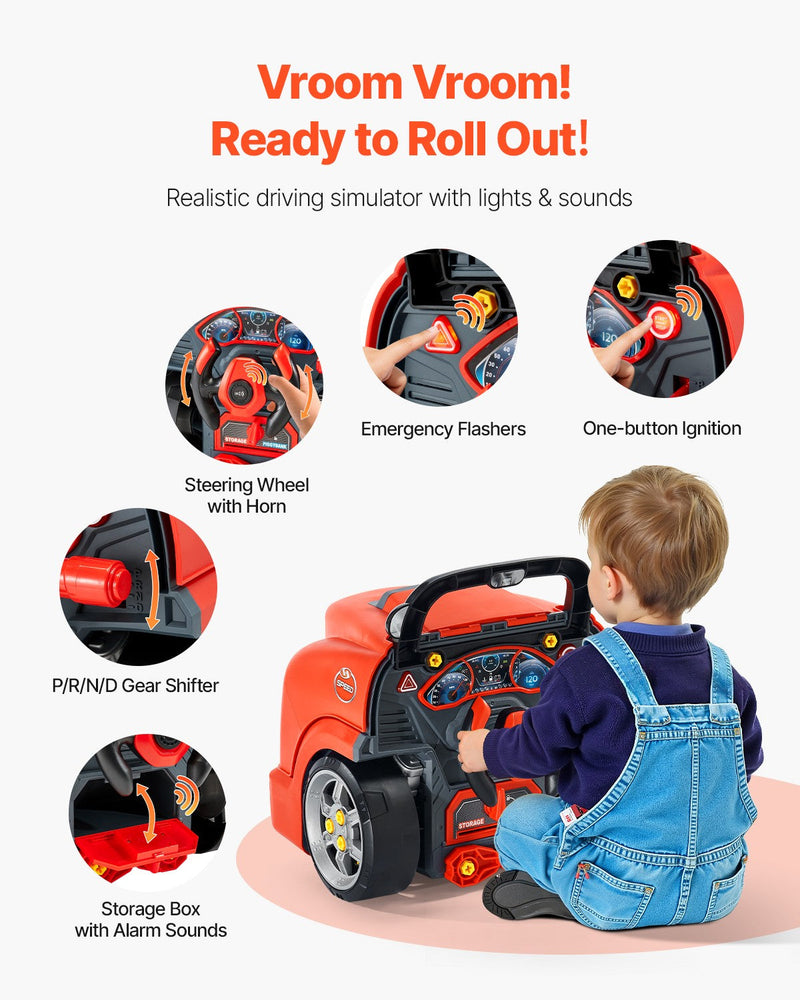 Kids Mechanical Car Repair Toy Set with Removable Engine Parts, Red