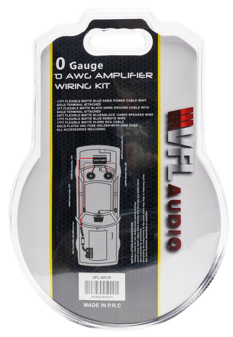 VFL 0 Gauge Complete OFC (Oxygen Free Copper) Amplifier Wiring Kit - High Power Car Audio Amp Install Kit with Power, Ground & RCA Cables
