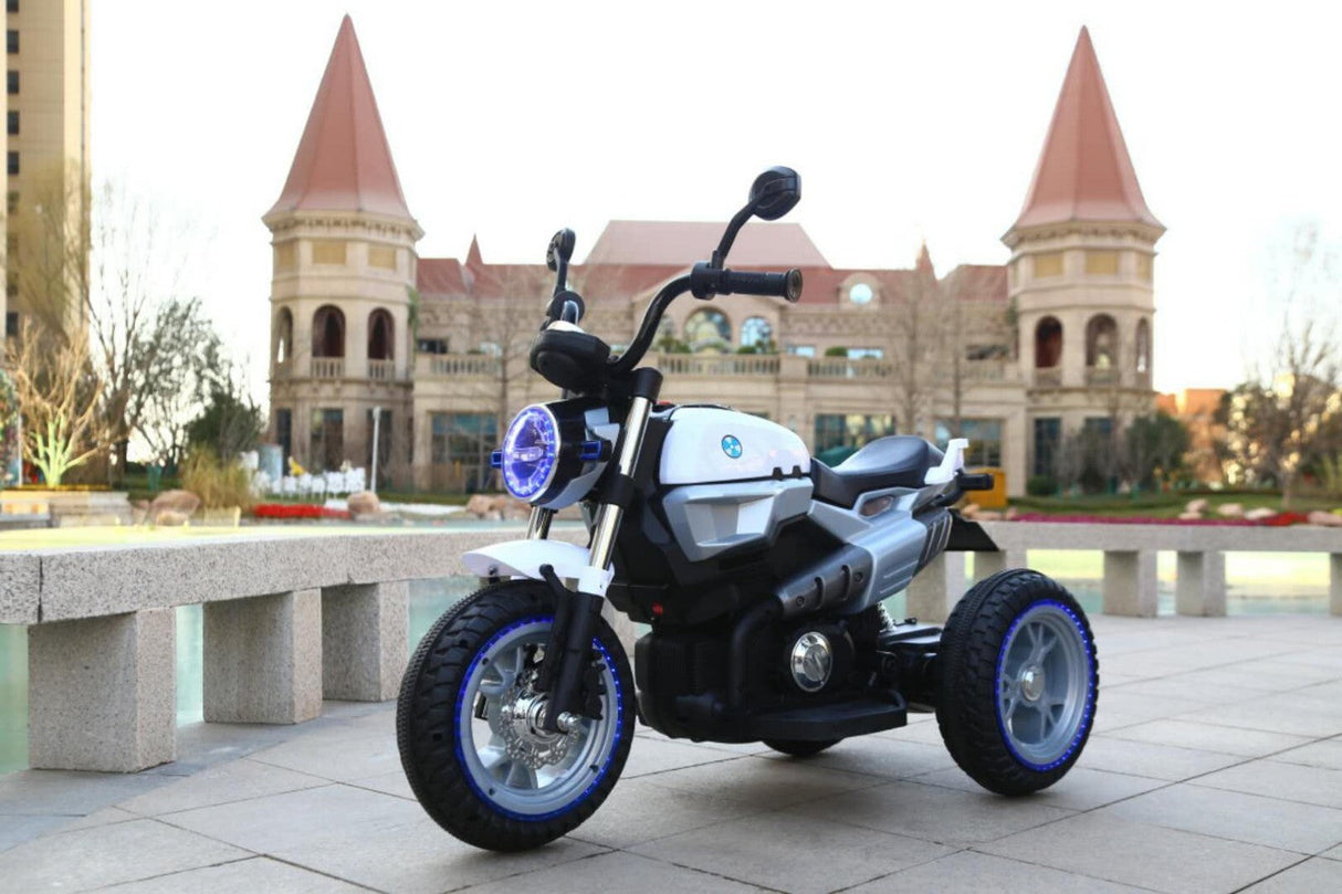 12V Kids Ride-On Motorcycle with 3 Wheels, LED Lights, and Audio Features
