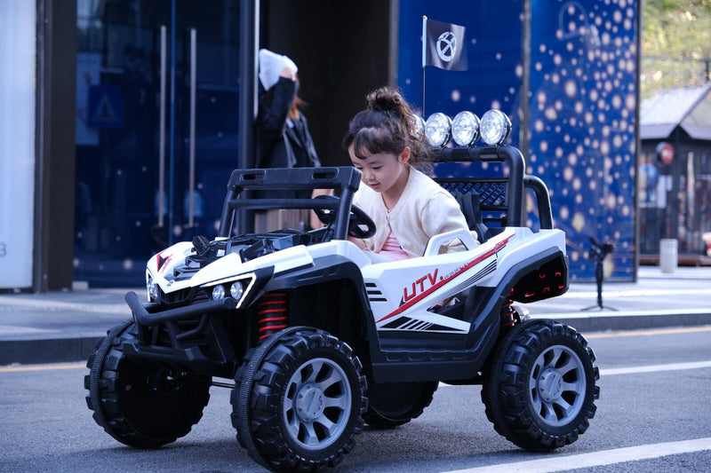 Kids 12V Ride-On Car with Remote Control, iPhone App Connectivity, and LED Lights