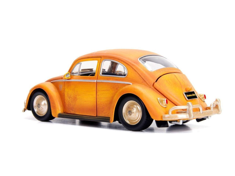 Weathered Yellow VW Beetle Diecast with Robot on Chassis and Charlie Figurine "Bumble"