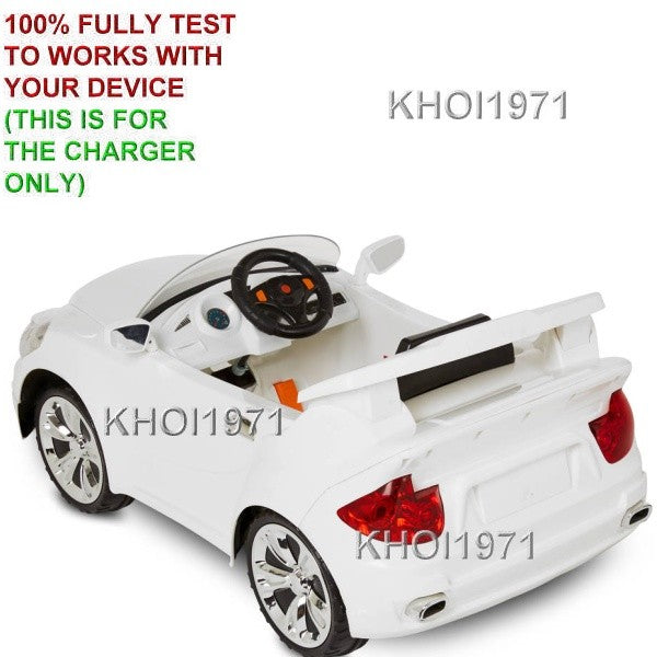 White 8V AC Wall Charger Adapter with Custom Coupe Sticker Decal for KidTrax Ride-On Car