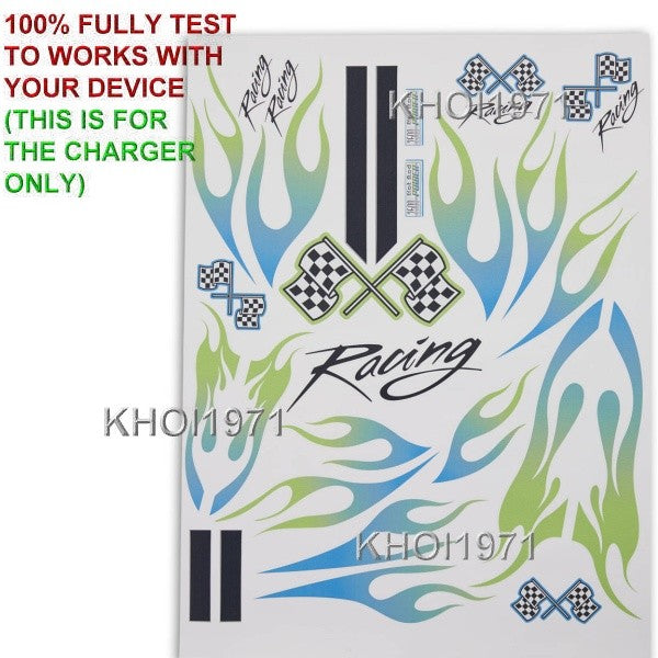 White 8V AC Wall Charger Adapter with Custom Coupe Sticker Decal for KidTrax Ride-On Car