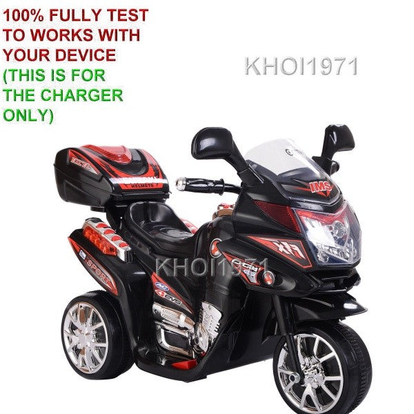 6V Black AC Wall Charger Adapter for 3-Wheel Ride-On Motorcycle Toy