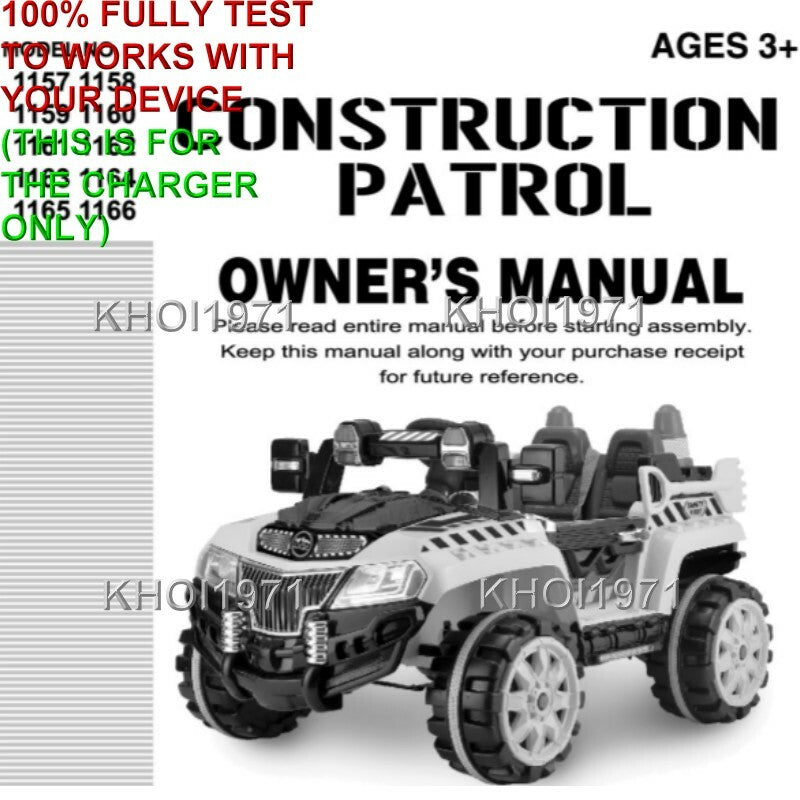 Black AC Wall Charger Adapter 8F4 1157 for Kid Motorz Construction Patrol Truck Ride-On