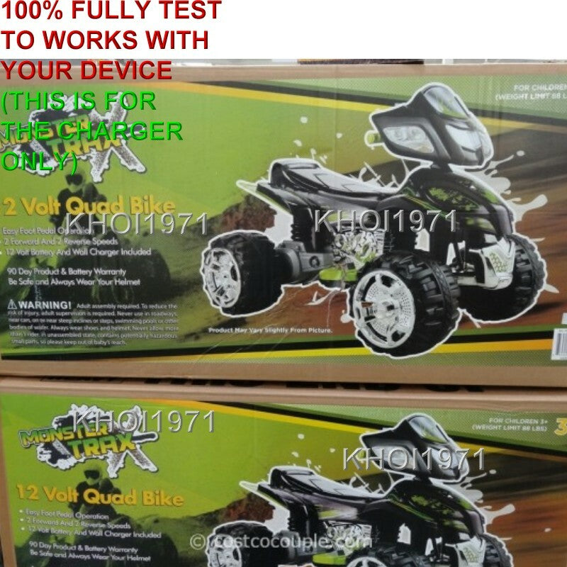 12V AC Wall Charger Adapter for Monster Trax ATV Quad Ride-On Vehicle - Black and Green