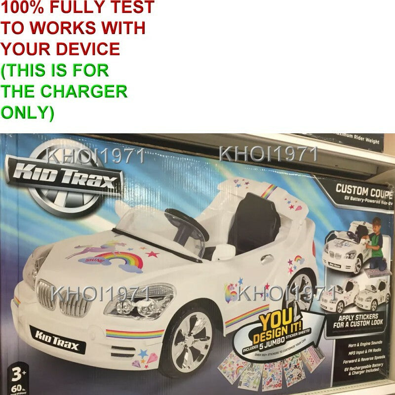 6V White Ride-On Charger AC Adapter for KT1327TG Kidtrax Custom Coupe