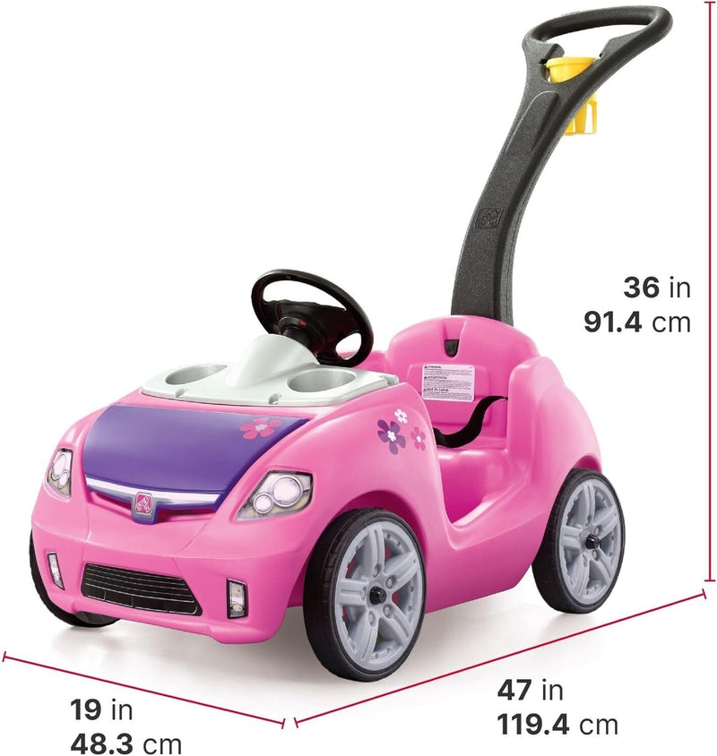Whisper Ride II Pink Push Toy Car with Adjustable Seat Belt and Cup Holders