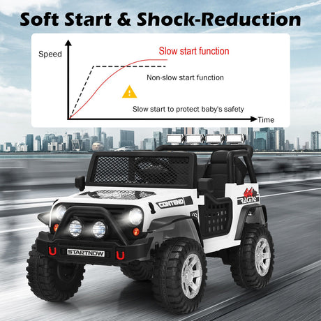 White 12V Electric Ride-On Truck for Kids with Remote Control and Lights