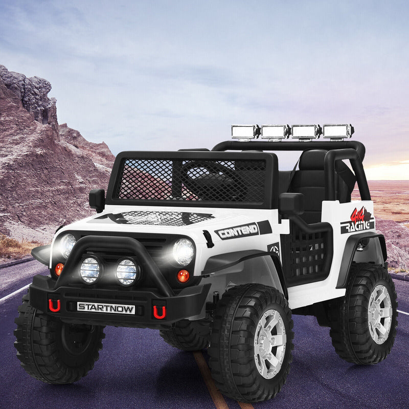 White 12V Kids Ride On Truck with Remote Control and Lights