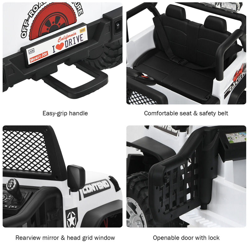 White 12V Kids Ride On Truck with Remote Control and Lights