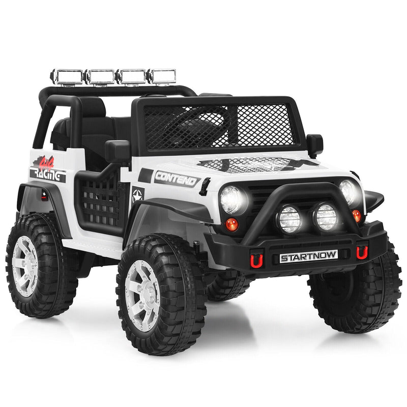 White 12V Kids Ride On Truck with Remote Control and Lights