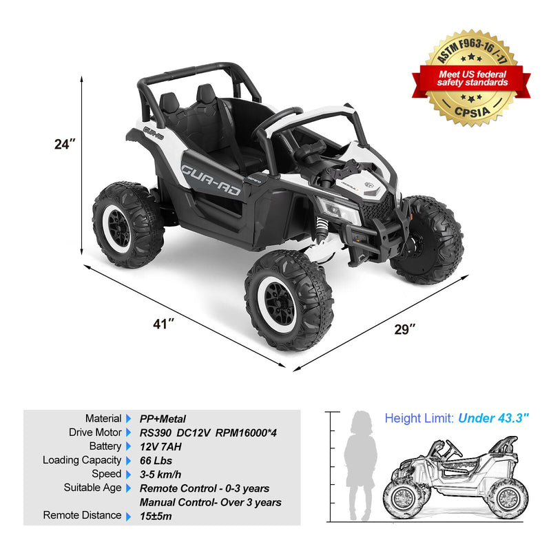 12V Kids Electric Off-Road UTV Ride-On Vehicle with Music, LED Lights, and Remote Control