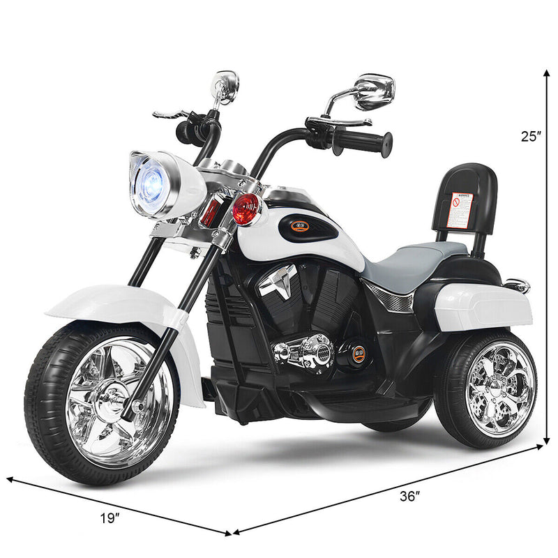 White 3-Wheel Chopper Motorcycle for Kids with Headlight and Horn