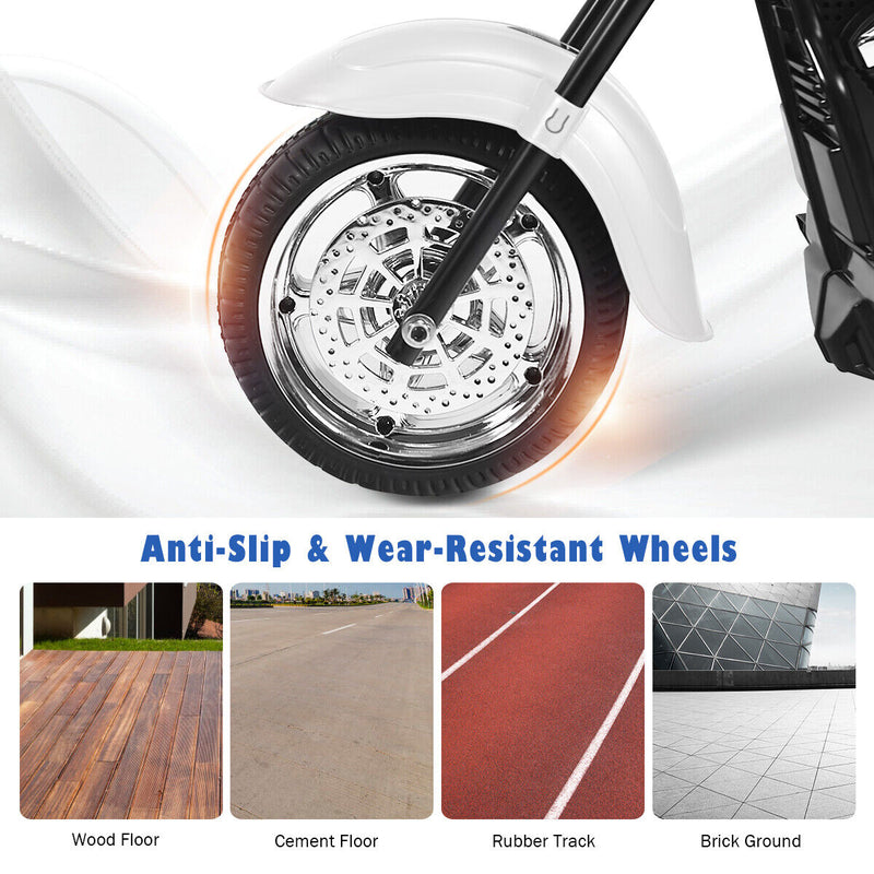 White 3-Wheel Chopper Motorcycle for Kids with Headlight and Horn