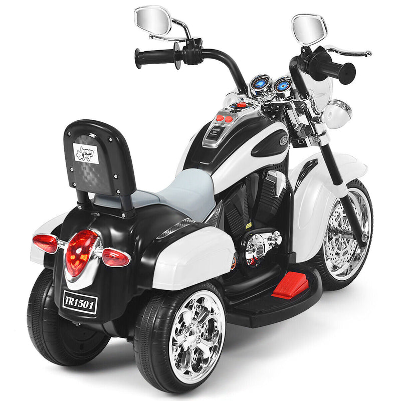 White 3-Wheel Chopper Motorcycle for Kids with Headlight and Horn