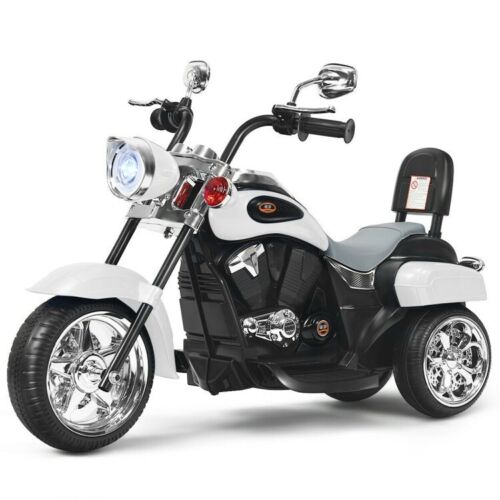 White 3-Wheel Chopper Motorcycle Toy for Kids with Headlight & Horn