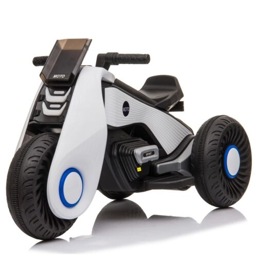 White 3-Wheel Electric Motorcycle for Kids with Dual Drive System